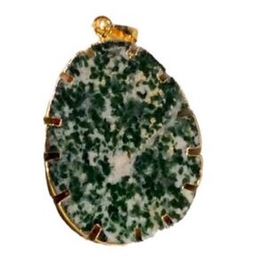 UNBRANDED Natural Tree Agate STONE Double Sided PENDANT With Gold Trim #3